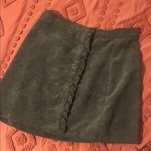 SHEIN Dark Gray Corduroy Mini Skirt with Ruffle and Button Accents